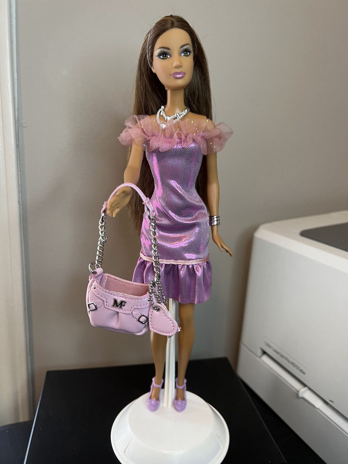 Mattel 2000s Fashion Fever Brunette Doll in Pink with MF Purse