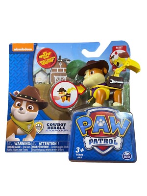 Paw Patrol Action Pack Pup Cowboy Rubble Figure 2.5  Tall New Toy Rare