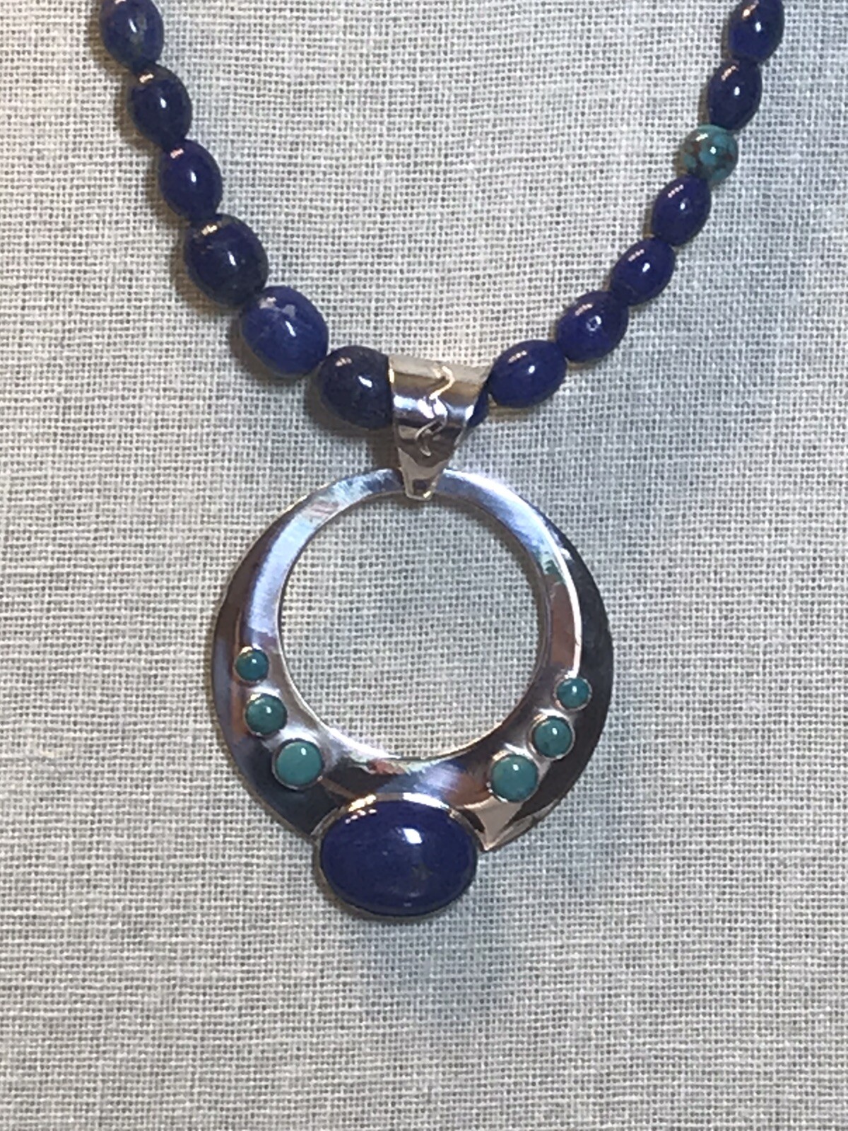 Pre-owned Mine Finds By Jay King Jay King Lapis And Andean Blue Turquoise Circle Pendant With Necklace