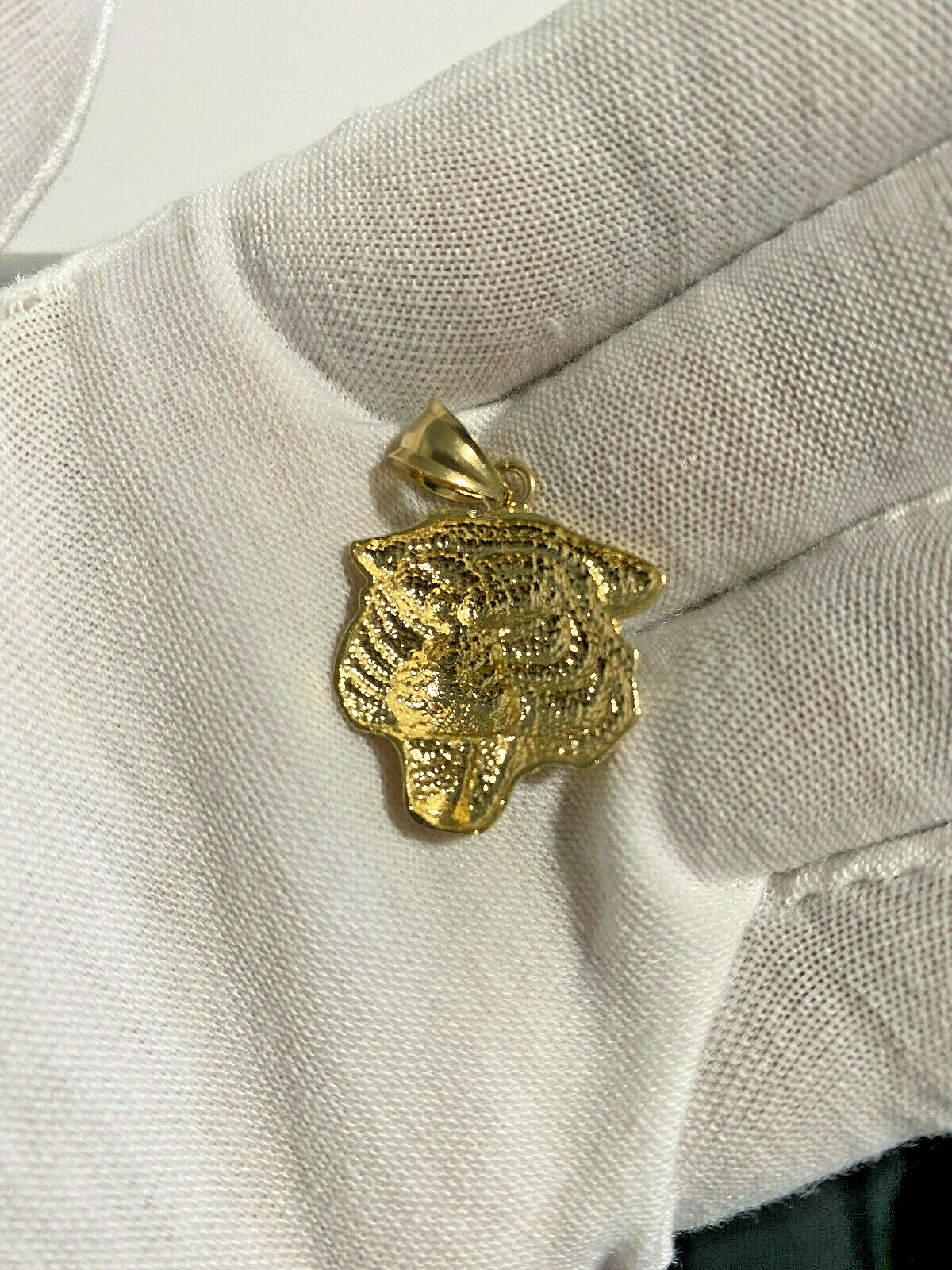 Pre-owned Tiger 14k Solid Yellow Gold High Polished Diamond Cut  Head Charm Pendant.