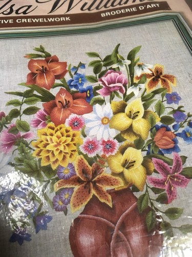 Vintage Elsa Williams Flowers Vase Crewel Embroidery Kit