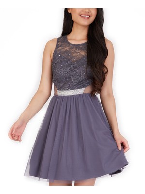 

BCX Womens Blue Cut Out Lace Overlay Mini Fit + Flare Dress, Синий