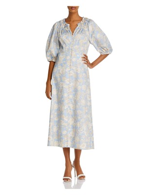 

Голубое женское платье миди с разрезом на пуговицах REBECCA TAYLOR, Light blue