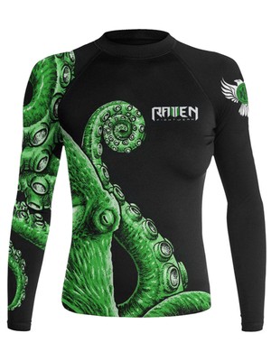 Raven Fightwear Women's Kraken Octopus Rash Guard MMA BJJ Black/Green 