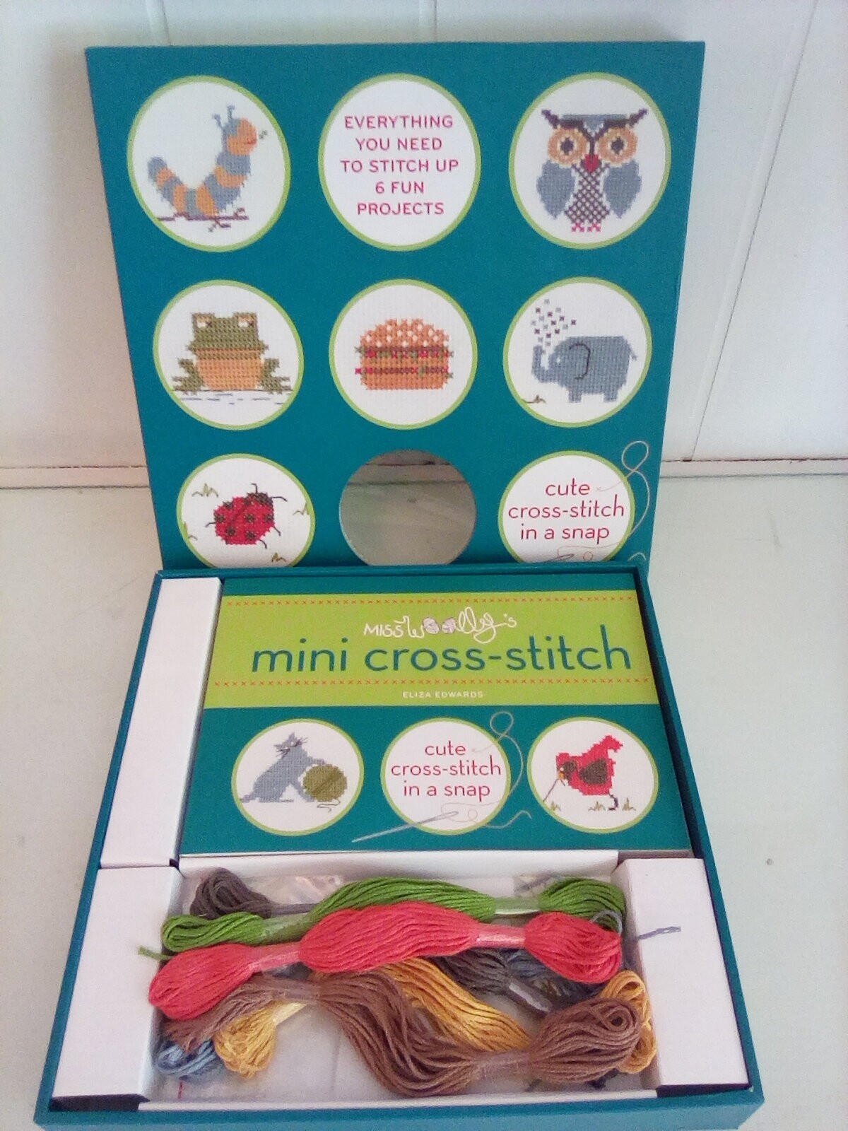 Miss Wooley's Cute Cross Stitch in a Snap Kit Cloth Floss Patterns Book Owl Cat
