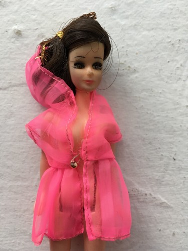 Vintage 1970 Topper Dawn Angie doll Pink Sheer Dress Outfit Boots Hong King