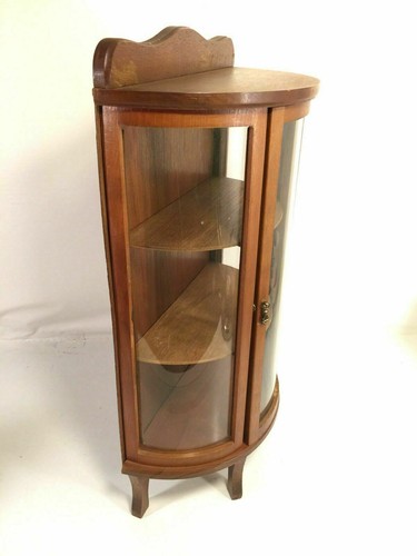 Miniature Curved Glass Wood Curio Vintage Tabletop Knick Knack Hang Display Case