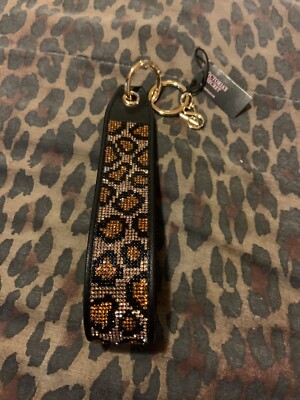 Victoria's Secret leopard Shine Rhinestone VS Logo wristlet strap key Chain NWT