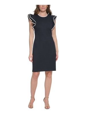 TOMMY HILFIGER Womens Navy Flutter Sleeve Above The Knee Sheath Dress 16