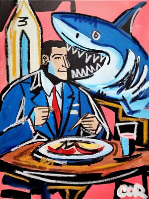 CORBELLIC EXPRESSIONISM 16X20 SHARK DINNER CUBISM FINE ART HOME INTERIOR DESIGN