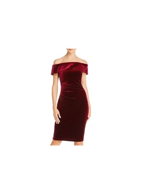 

AQUA FORMAL Женское темно-бордовое бархатное платье-футляр с короткими рукавами до колен, Maroon