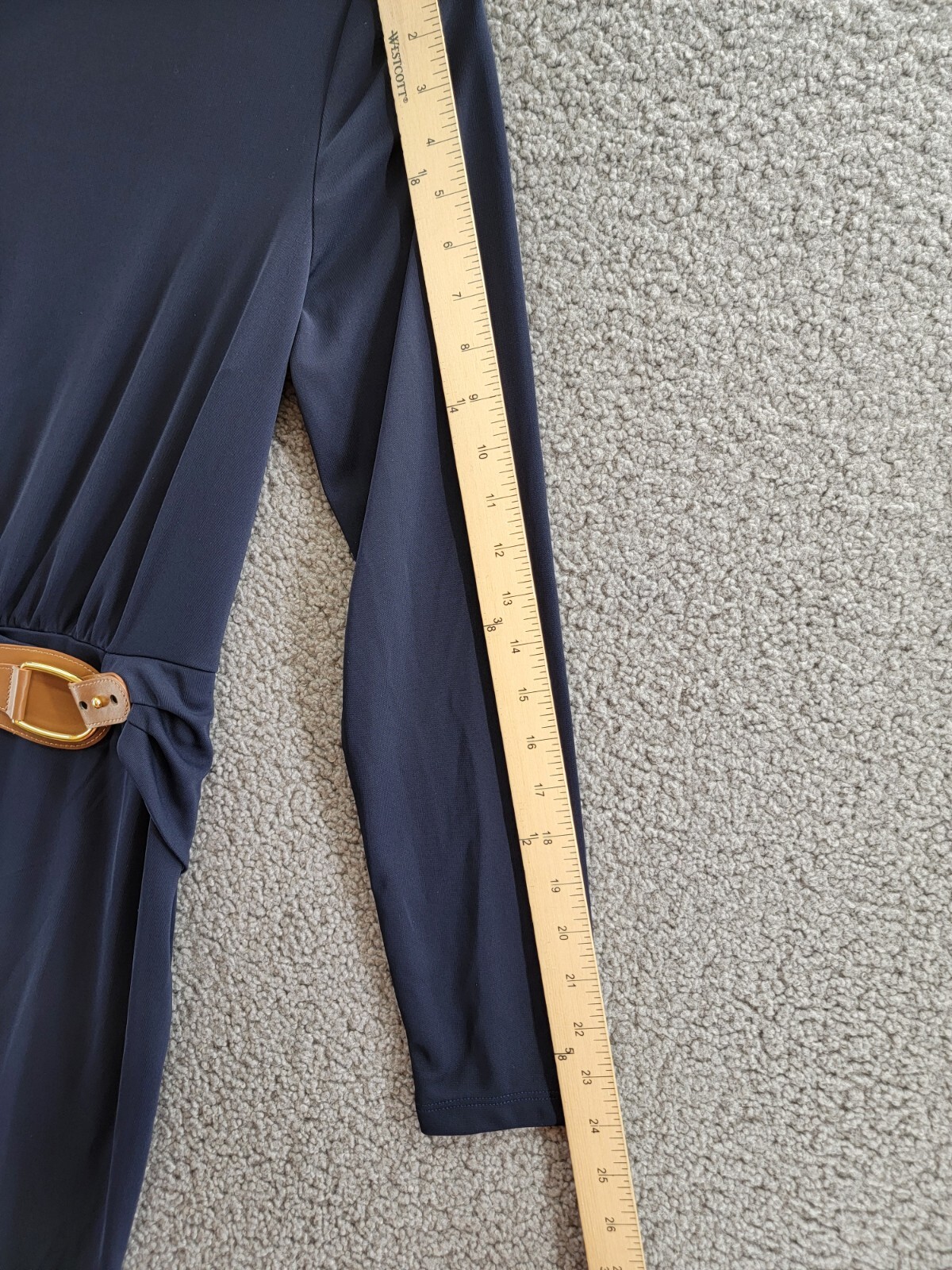 Lauren Ralph Lauren Buckle-Trim Stretch Jersey Dress Women's 10 Navy Long Sleeve - Picture 5 of 16