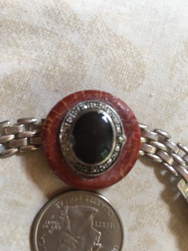 Antique Edwardian Bib Vest Sweater Clips Black Enamel Burgandy Center Silver P