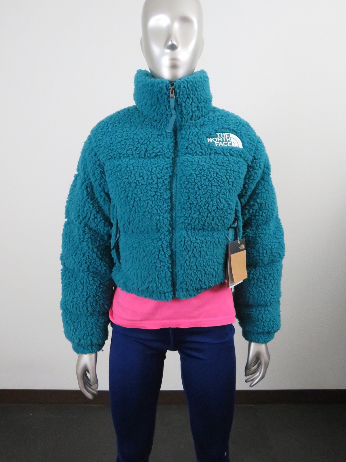 Pre-owned The North Face Womens  High Pile Sherpa Nuptse Short Crop 700-down Jacket Blue