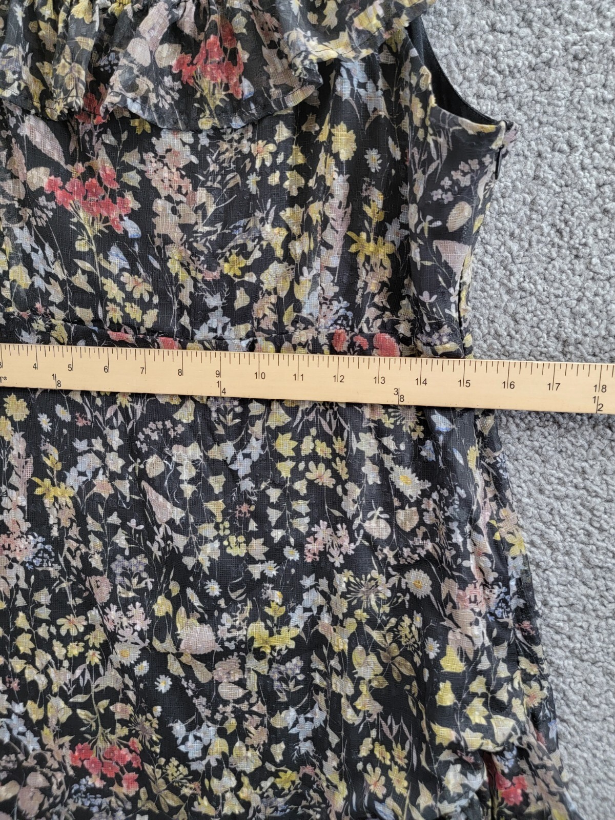 AQUA Floral Print Ruffled Midi Dress Women's XL Black Multi Square Neck Side Zip - Picture 6 of 14
