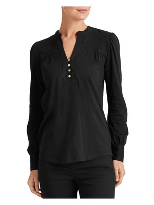 

Женский черный топ с длинными рукавами и V-образным вырезом RALPH LAUREN