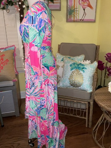 Pre-owned Lilly Pulitzer Montague Maxi Dress Raz Berry Sunset Soiree ? Size M,xl