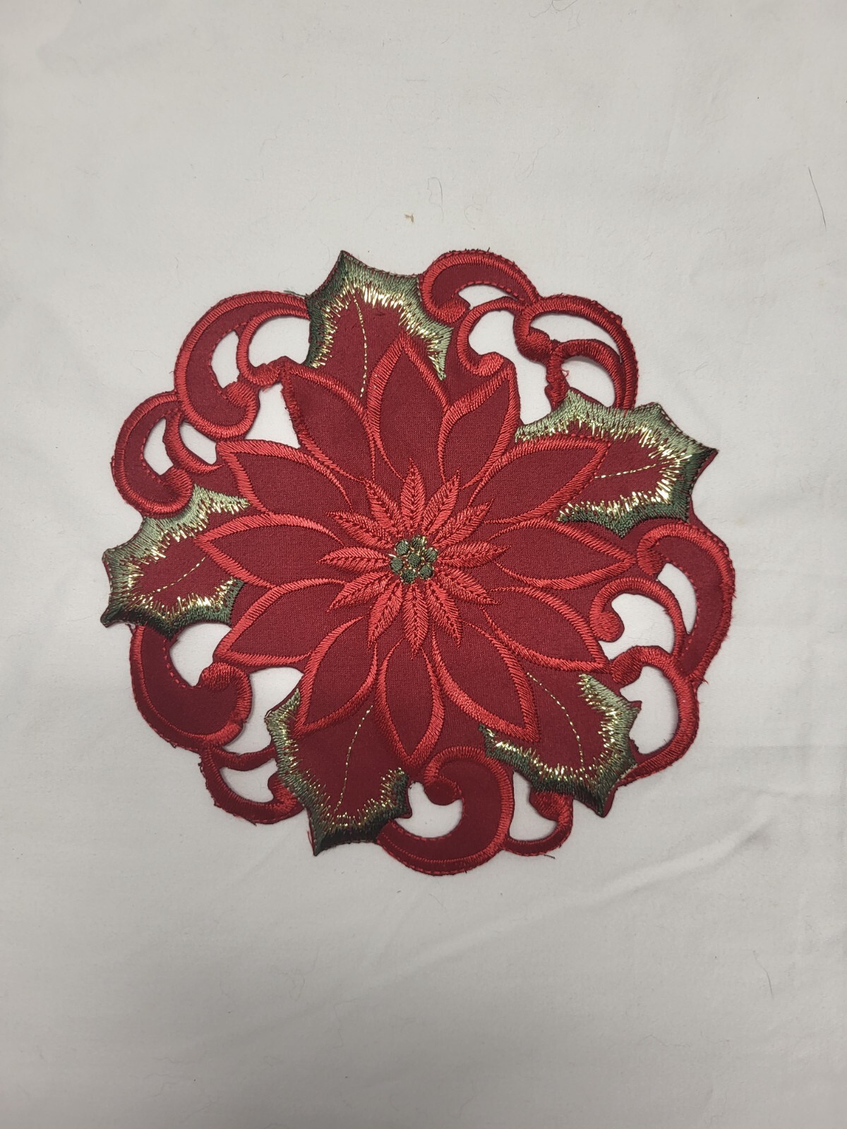 Doily Boutique Table Runner, Dresser Scarf, or Doily Christmas Red Poinsettias