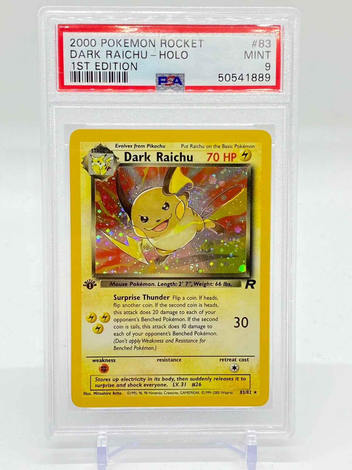 PSA 9 MINT 2000 Dark RAICHU 1st edition HOLO Pokemon Team PSA 9 MINT 2000 Dark RAICHU 1st edition HOLO Pokemon Team