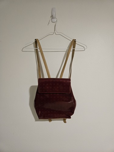 ARCADIA Burgundy RED Embossed LOGO Patent LEATHER Bag BACKPACK