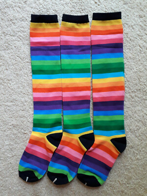 3 PAIRS of Eye-Catching, Rainbow striped knee socks 3 different options