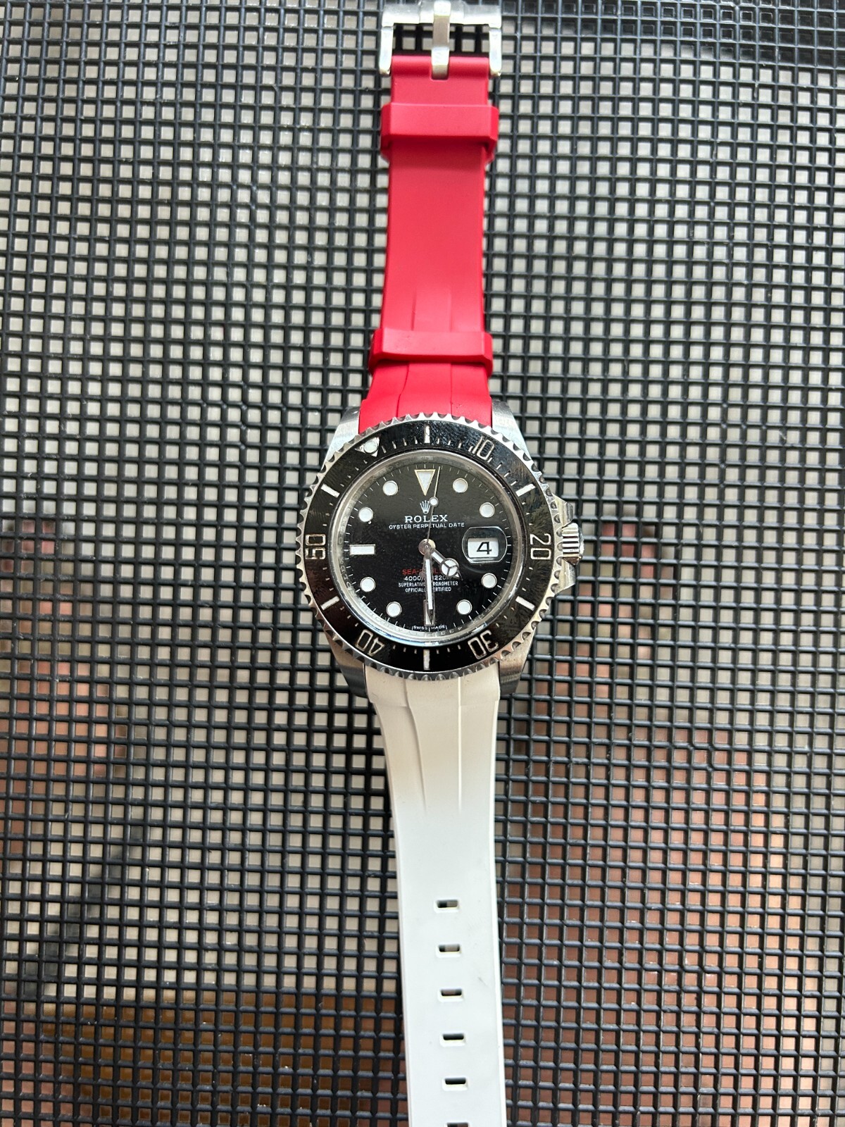 22mm RED/WHITE Vulcanized Caoutchouc rubber Strap Rolex Sea-Dweller
