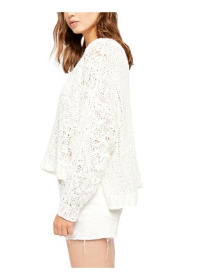 

FREE PEOPLE Женский белый текстурированный топ с длинными рукавами и круглым вырезом Размер