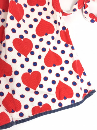 Vintage Heart Half Apron Red Blue Dots Bib Pocket Tie Retro Pinup FAST FREE SHIP