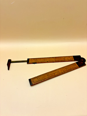 Antique Vtg Lufkin Boxwood No 372 Wood/Brass 12'' Folding Ruler/Caliper USA