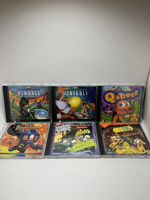 LOT OF 6 PC CD-ROM Video Games 3D Pinball Golf Qbert Bomberman Rugrats Cat Dog