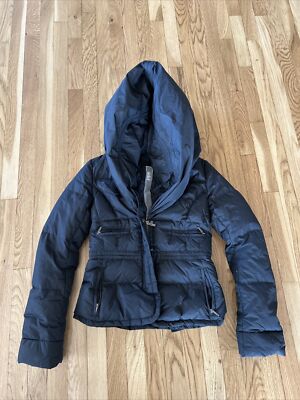 ADD Down Hooded Jacket Coat Goose Down Puffer Jacket Black With Belt pre-owned