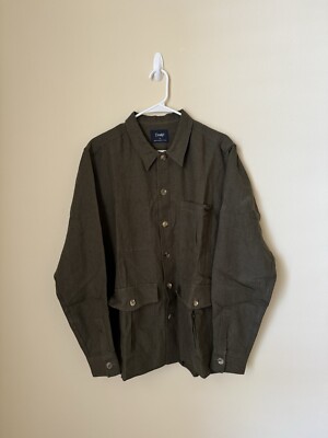 Drake s London Overshirt Button Up Shirt Linen Green XL