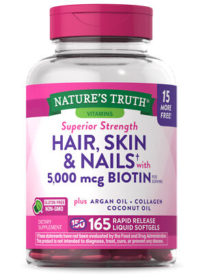 Hair Skin and Nails Vitamins | 165 Softgels | With Biotin | by Nature's Truth