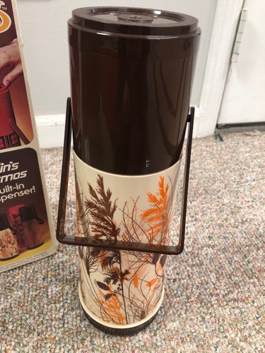 Pump-A-Drink Aladdin Thermos w/ Drink Dispenser Autumn Wheat Glass Pump Vintage