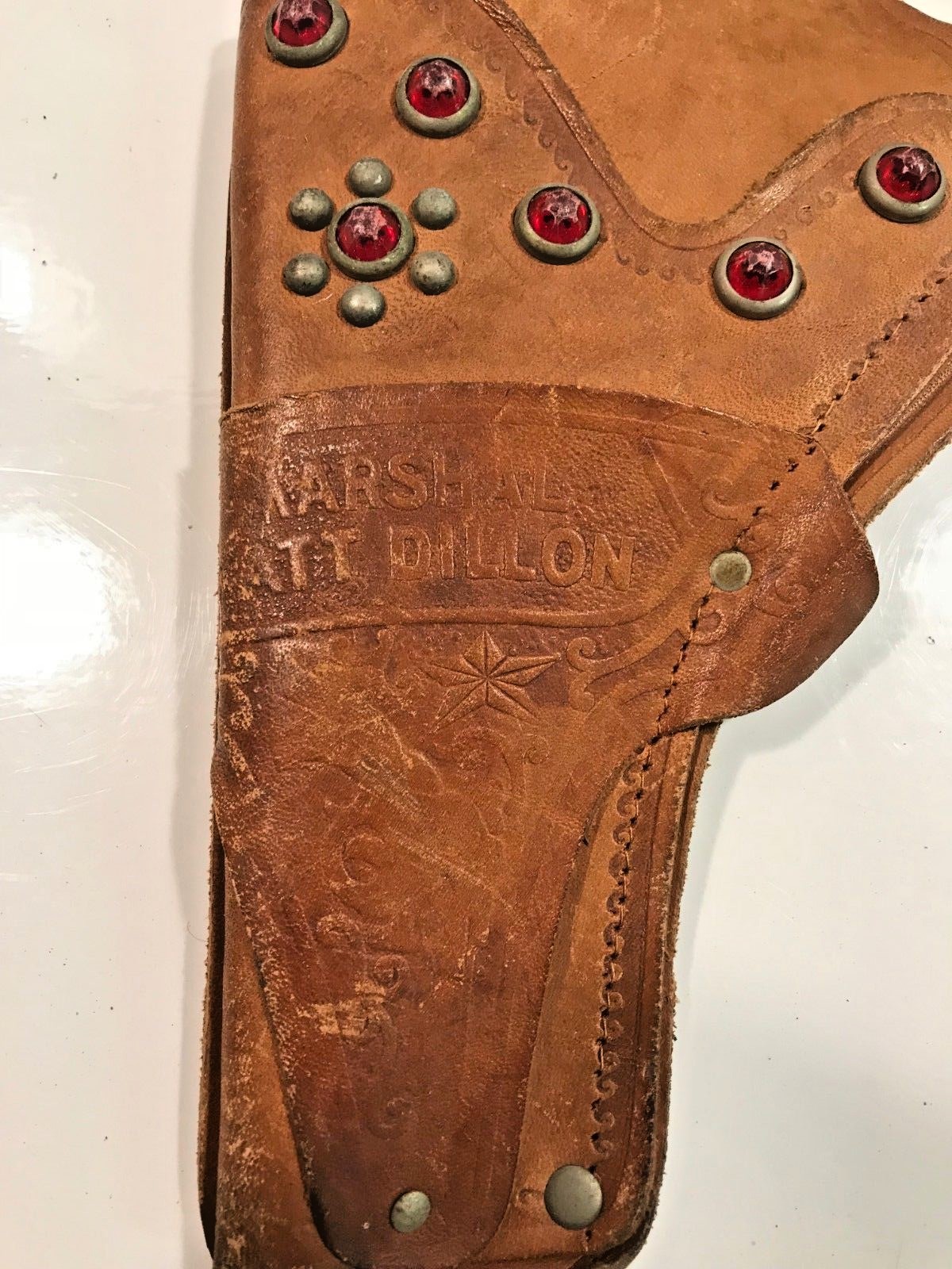 Gunsmoke Matt Dillon TV Show Kids toy Genuine Leather Cowboy Holster Set  B