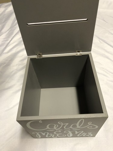 Hinged Wood Wedding Card Box Grey White