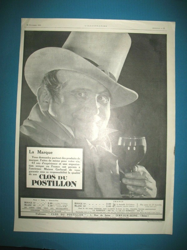 Publicite De Presse Clos Du Postillon Vin Ancienne Maison Gerbaud 1925