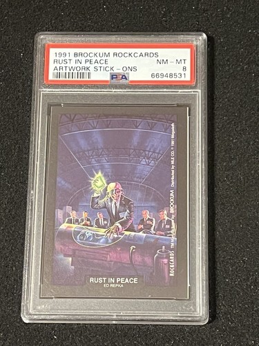 1991 Brockum Rock Cards Rust in Peace Artwork Stick Ons PSA 8 Megadeth Low  Pop
