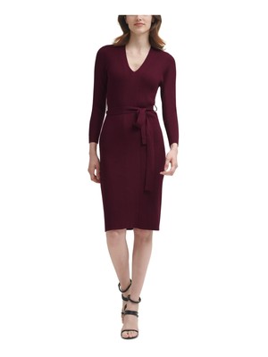 

DKNY Женское бордовое вязаное платье-свитер с завязками на поясе, размер, Burgundy