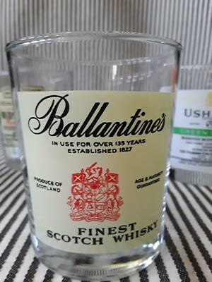 VTG BALLANTINES WHISKY LABEL ROCKS DRINKING GLASS - GREAT CONDITION