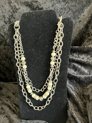 Premier Designs Jewelry  Necklace INSTAGLAM 3-IN-1 Silver Faux Pearl Crystal 36''
