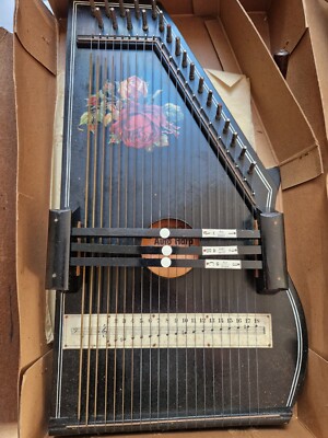 Antique Wooden Zither Autoharp With Rose Decor Lamy Concord 3 bar 21 String