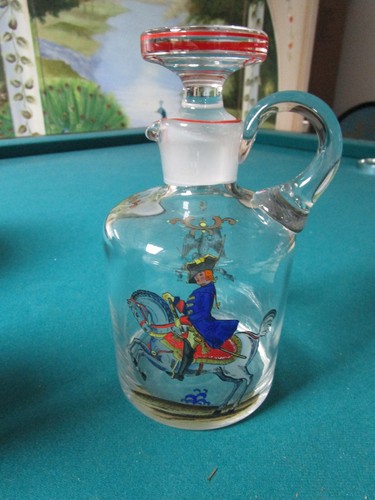 CRYSTAL BOTTLE DECANTER CAVALIER POLISH 8 1/4 X 4" RARE