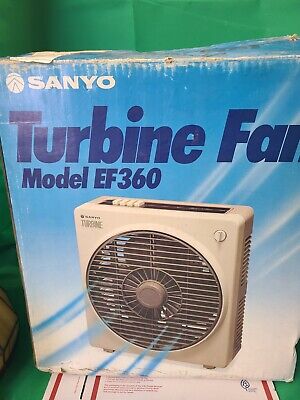 Vtg Sanyo Box Fan 3 Speed Turbine EF-360 Rotating Louvre Fan Works W/ box VG
