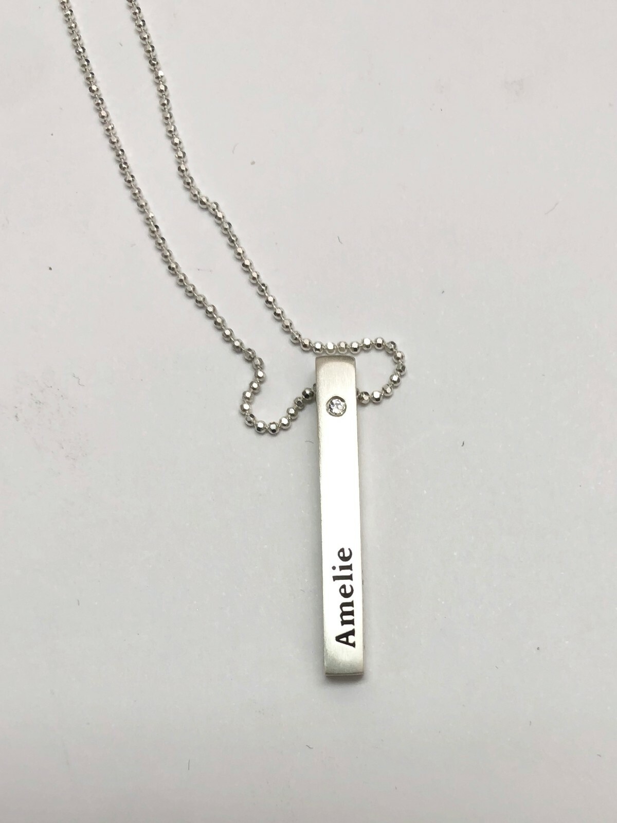 Pre-owned Kgm Diamonds Name Pendant Necklace Mother 3d Bar 2 Diamond 0.06 Ct Brushed Matte925 Silver In White/colorless