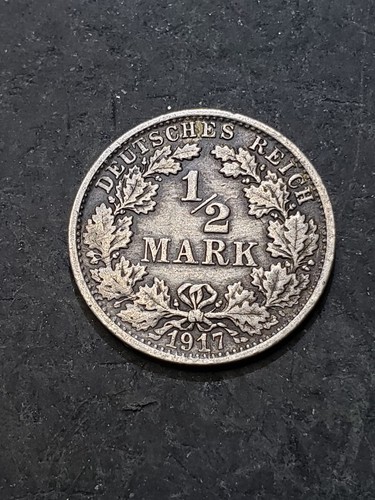 1917 F German Empire SILVER 1/2 Mark Coin **Lower Mintage