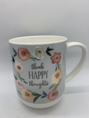 Harvest Green Studio Think Happy Thoughts Bone China Large Mug Coffee Cup Flower