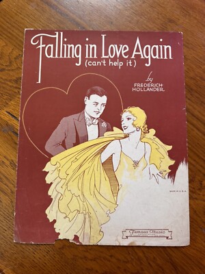 1930 ''FALLING IN LOVE AGAIN'' ART COVER SHEET MUSIC - CLASSIC MARLENE DIETRICH