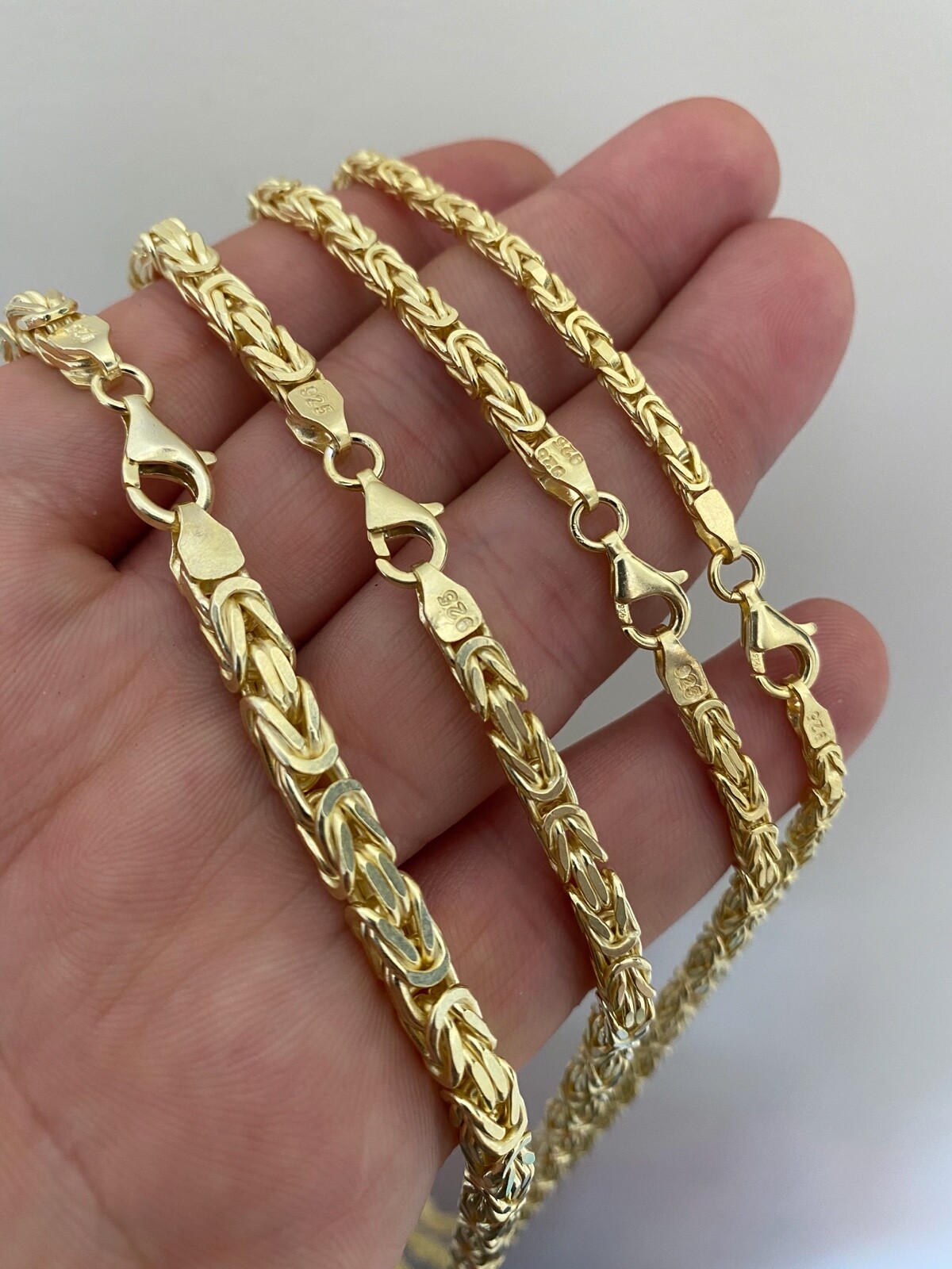 Pre-owned Silver 14k Gold Plated 925 Sterling  Byzantine Chain Mens Necklace 2.5-5mm 18-30"