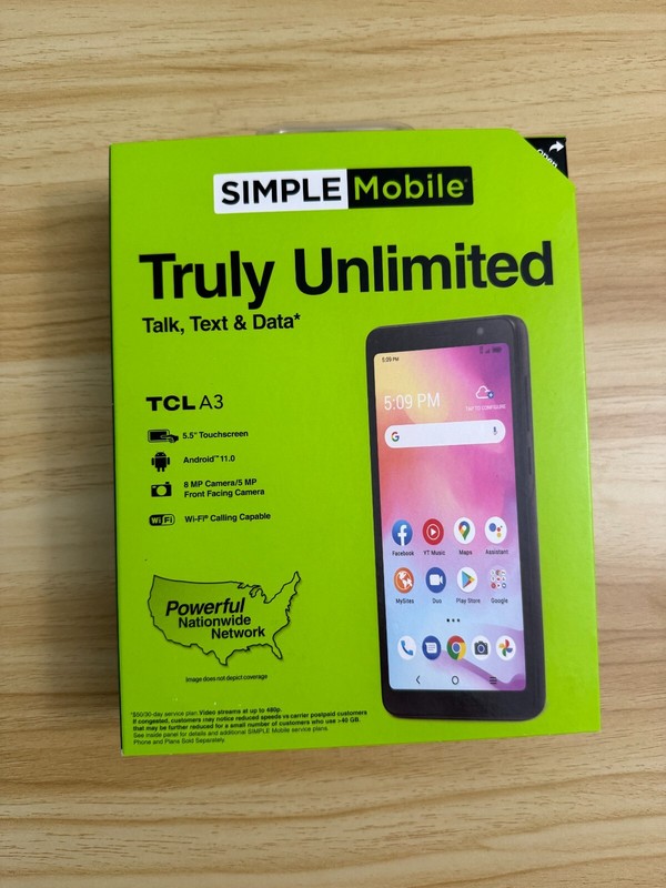 Simple Mobile TCL A3, 32GB, Black - Prepaid Smartphone